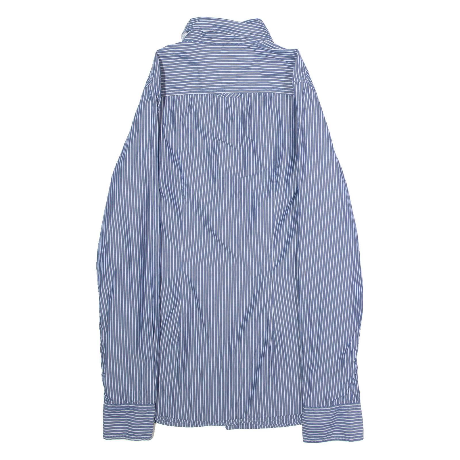 TOMMY HILFIGER Fitted Ruffle Womens Shirt Blue Striped Long Sleeve S