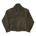 THINSULATE Mens Brown Leather Bomber Jacket L Woven Zip Closure Casual