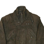 THINSULATE Mens Brown Leather Bomber Jacket L Woven Zip Closure Casual