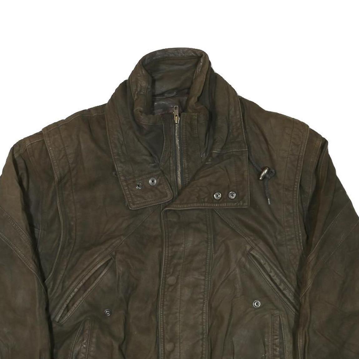 THINSULATE Mens Brown Leather Bomber Jacket L Woven Zip Closure Casual