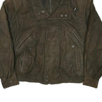 THINSULATE Mens Brown Leather Bomber Jacket L Woven Zip Closure Casual