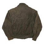 THINSULATE Mens Brown Leather Bomber Jacket L Woven Zip Closure Casual