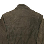 THINSULATE Mens Brown Leather Bomber Jacket L Woven Zip Closure Casual