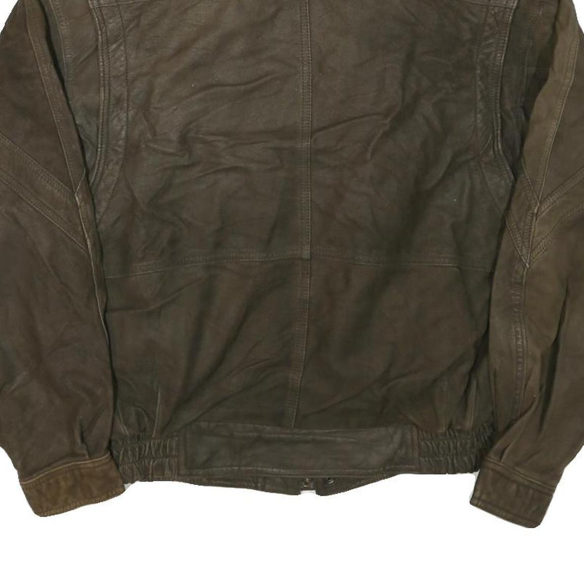 THINSULATE Mens Brown Leather Bomber Jacket L Woven Zip Closure Casual