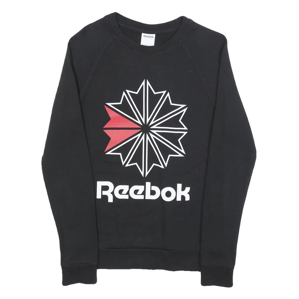 REEBOK Womens Black Sweatshirt Crew Neck S Cotton Blend Pullover Casual