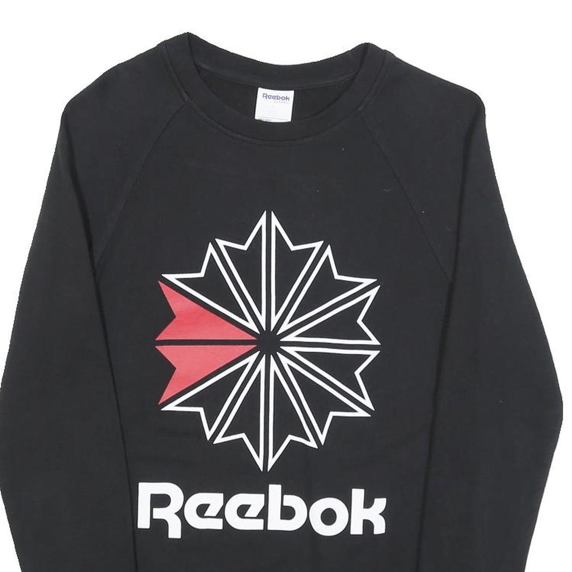 REEBOK Womens Black Sweatshirt Crew Neck S Cotton Blend Pullover Casual