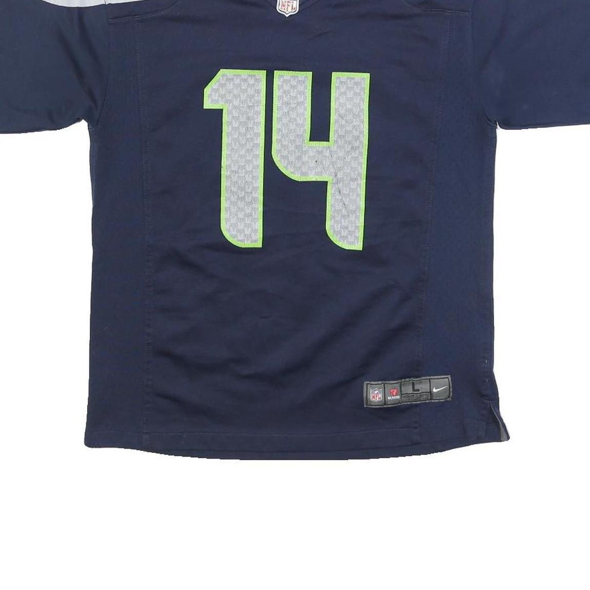 NFL Girls Blue Seahawks 14 Metcalf Football Shirt L Short Sleeve V-Neck