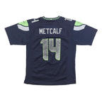 NFL Girls Blue Seahawks 14 Metcalf Football Shirt L Short Sleeve V-Neck