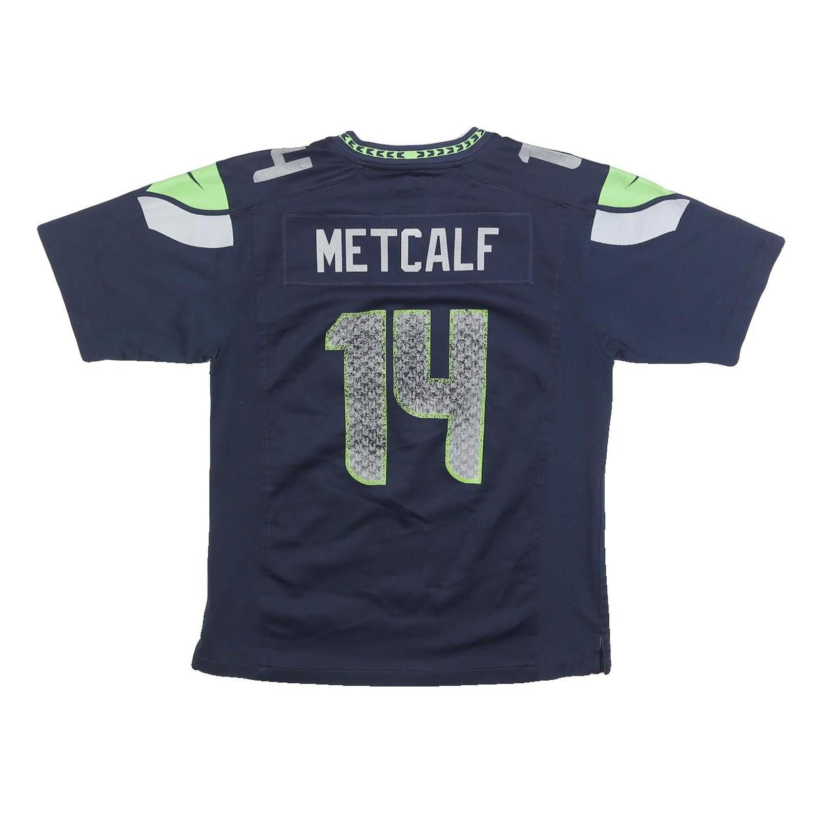NFL Girls Blue Seahawks 14 Metcalf Football Shirt L Short Sleeve V-Neck