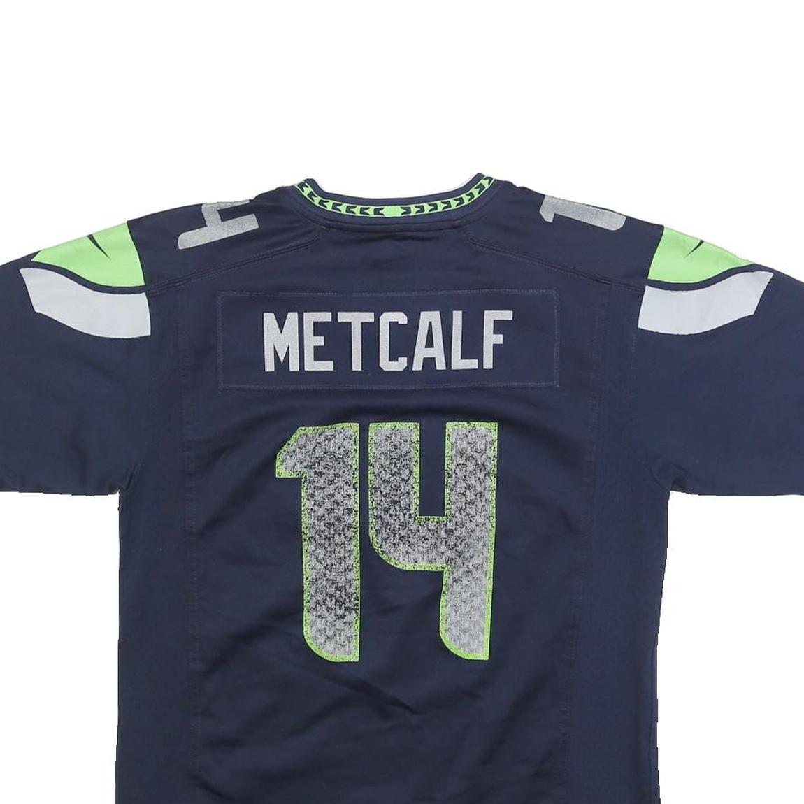 NFL Girls Blue Seahawks 14 Metcalf Football Shirt L Short Sleeve V-Neck