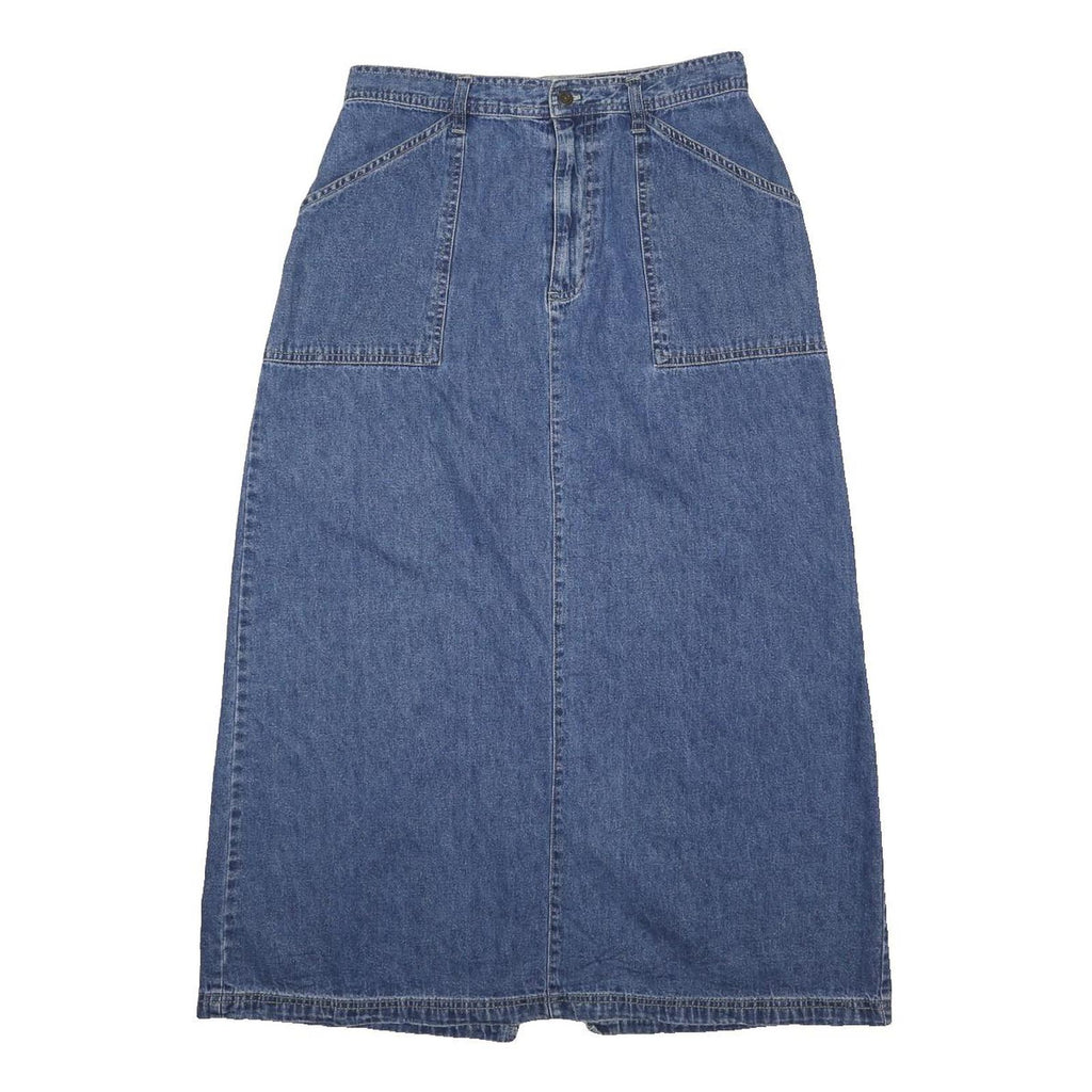 WHITE STAG Womens Blue Denim Straight Midi Cotton Skirt M Pockets Zip Close