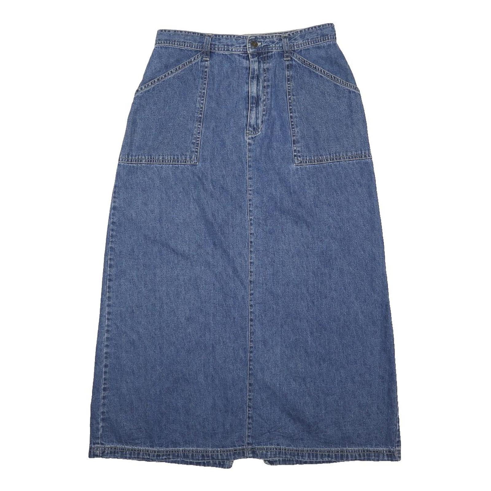 WHITE STAG Womens Blue Denim Straight Midi Cotton Skirt M Pockets Zip Close