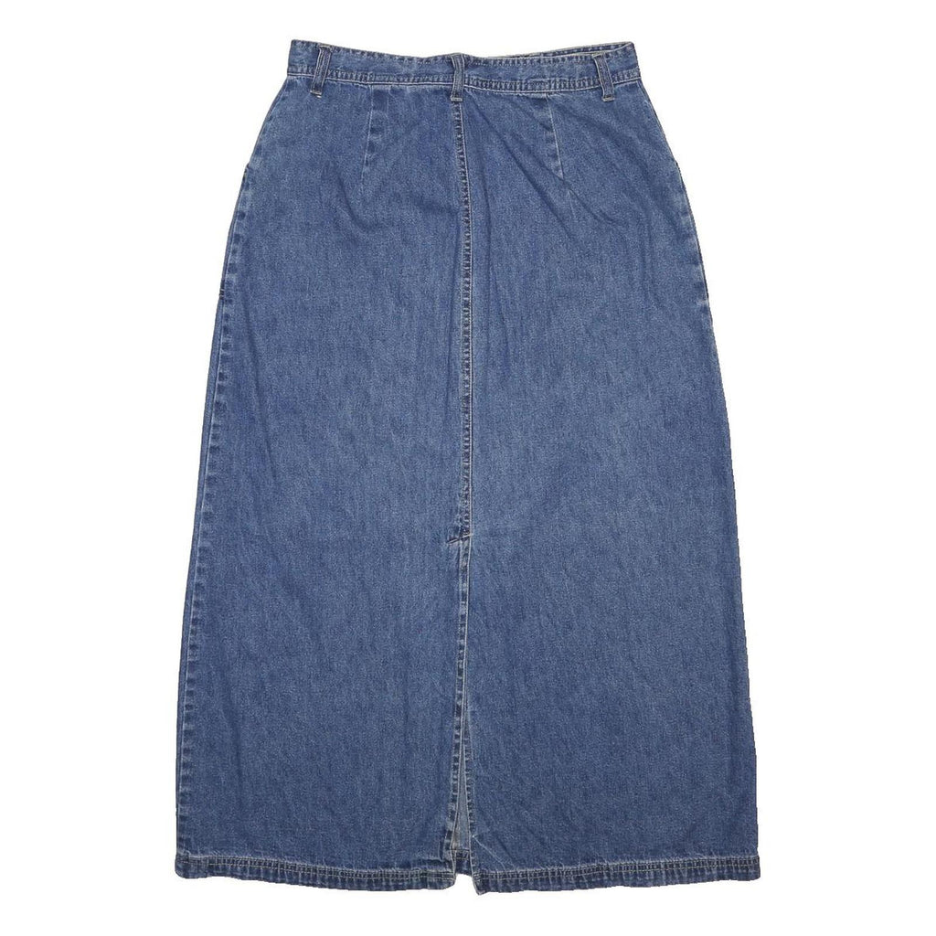 WHITE STAG Womens Blue Denim Straight Midi Cotton Skirt M Pockets Zip Close