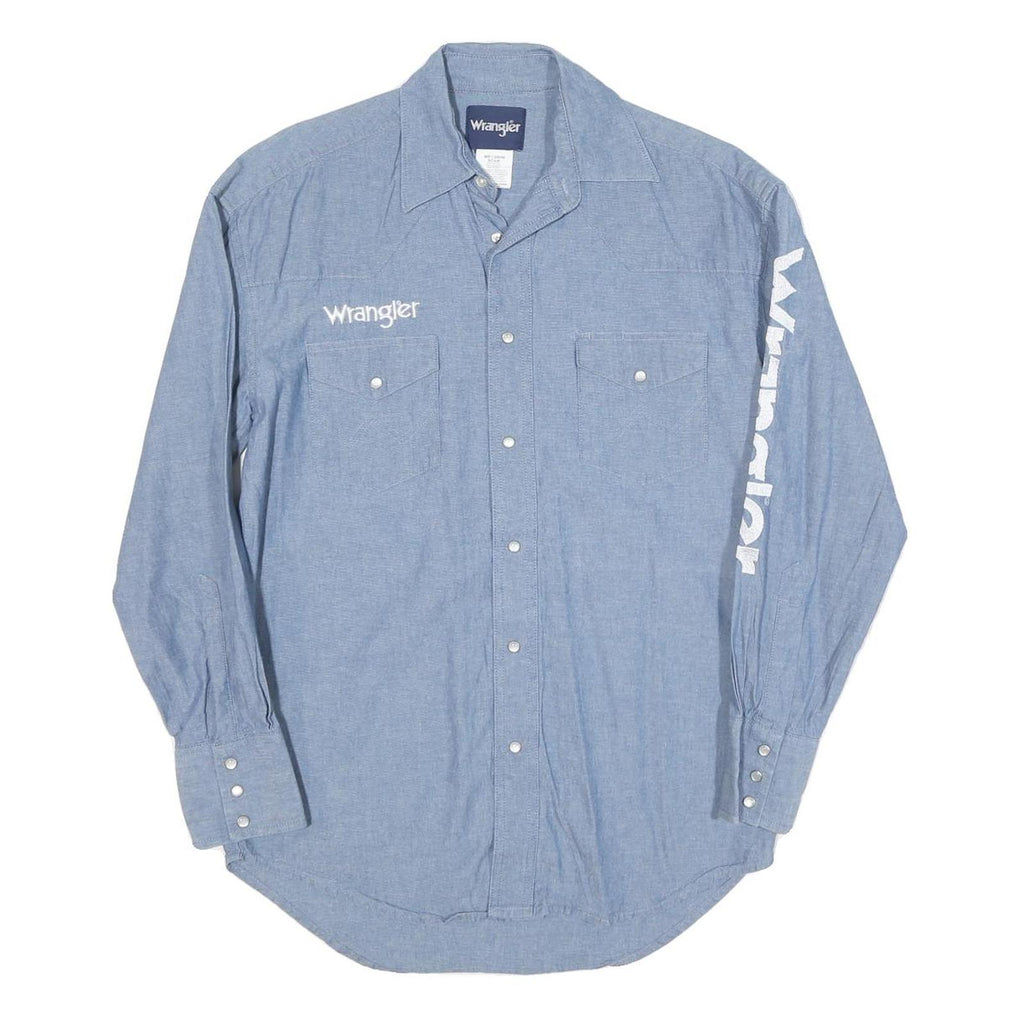 WRANGLER Mens Blue Shirt S Cotton Blend Logo Button Long Sleeve Casual