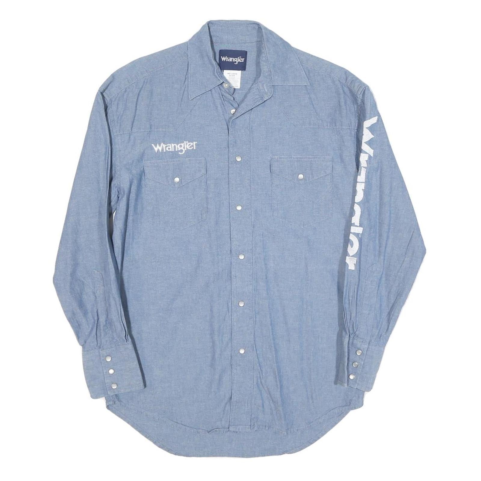 WRANGLER Mens Blue Shirt S Cotton Blend Logo Button Long Sleeve Casual