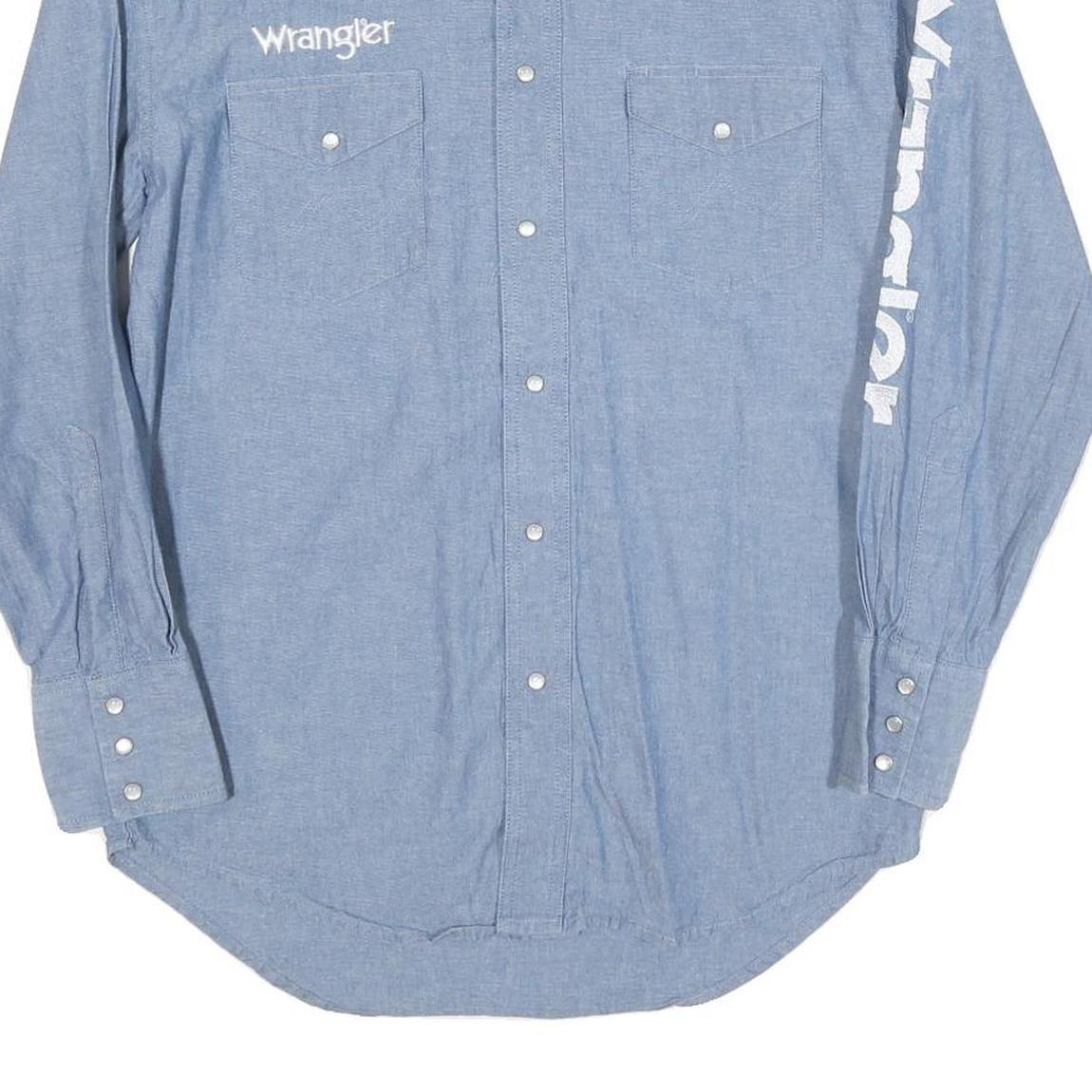 WRANGLER Mens Blue Shirt S Cotton Blend Logo Button Long Sleeve Casual