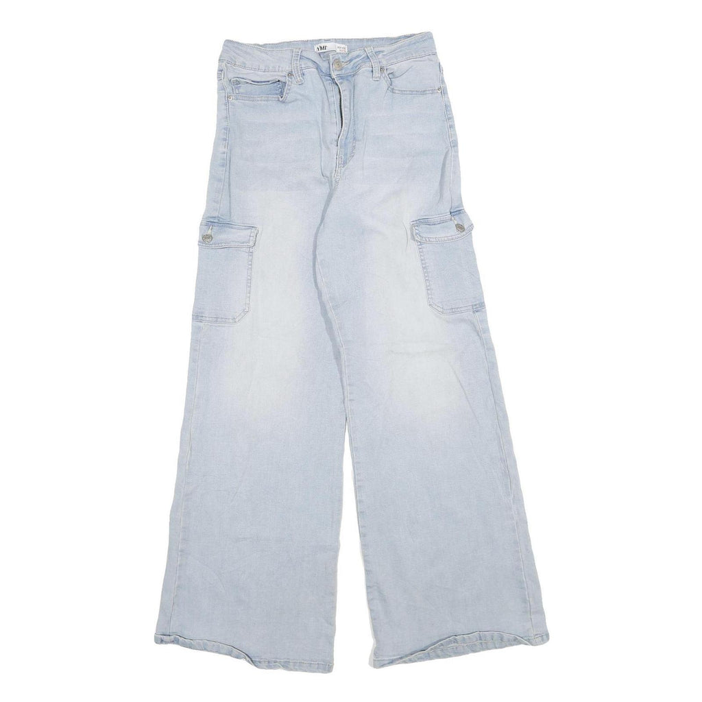 YMI Womens Loose Light Blue Denim Cargo Jeans Cotton Blend W28 L29 Zip Pockets