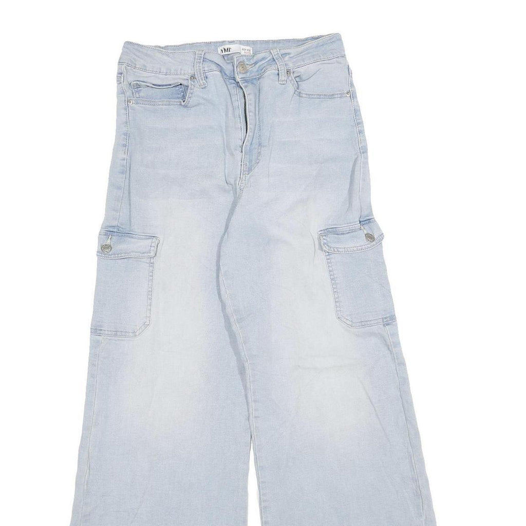 YMI Womens Loose Light Blue Denim Cargo Jeans Cotton Blend W28 L29 Zip Pockets