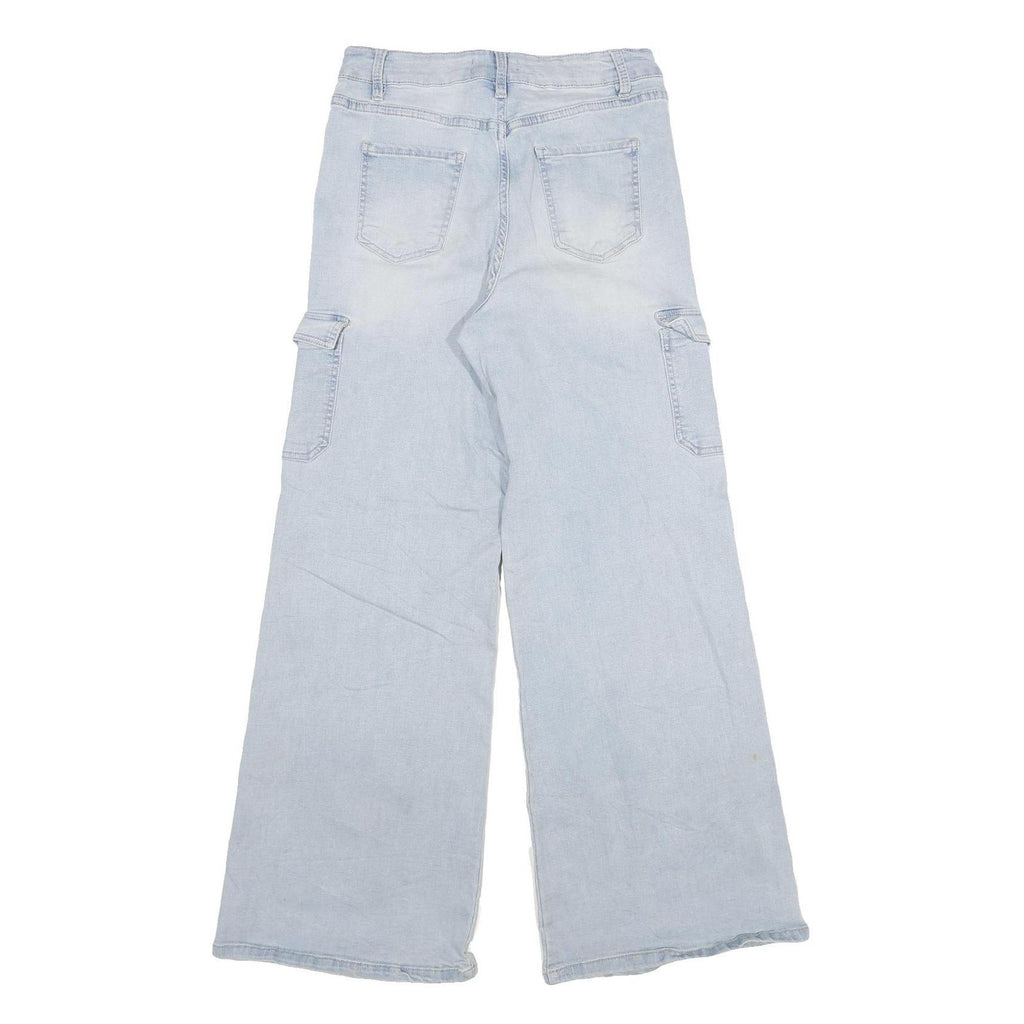 YMI Womens Loose Light Blue Denim Cargo Jeans Cotton Blend W28 L29 Zip Pockets
