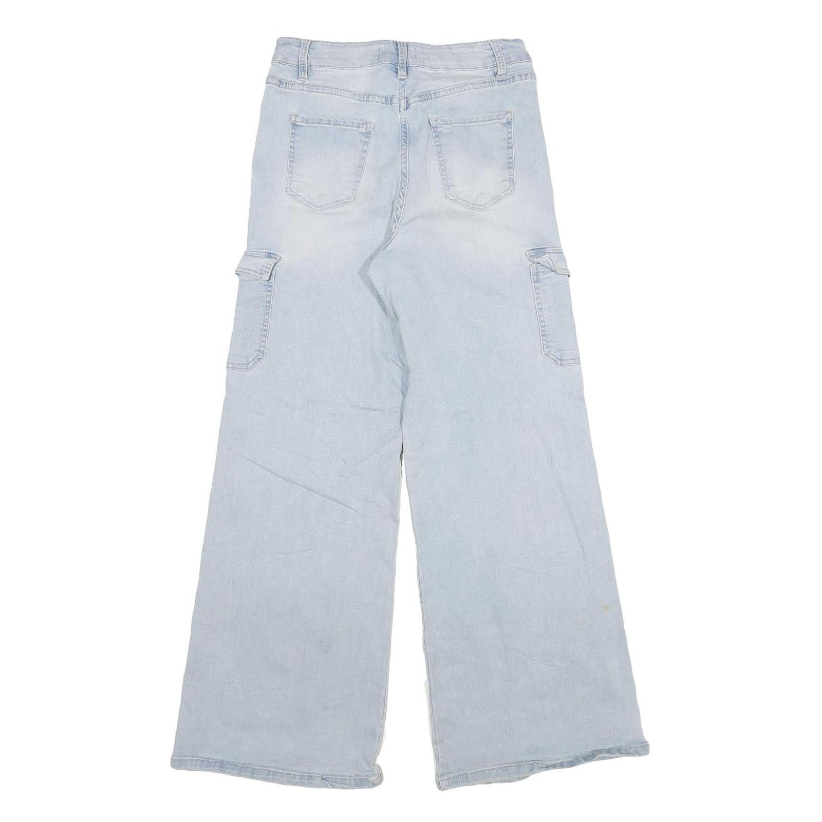 YMI Womens Loose Light Blue Denim Cargo Jeans Cotton Blend W28 L29 Zip Pockets