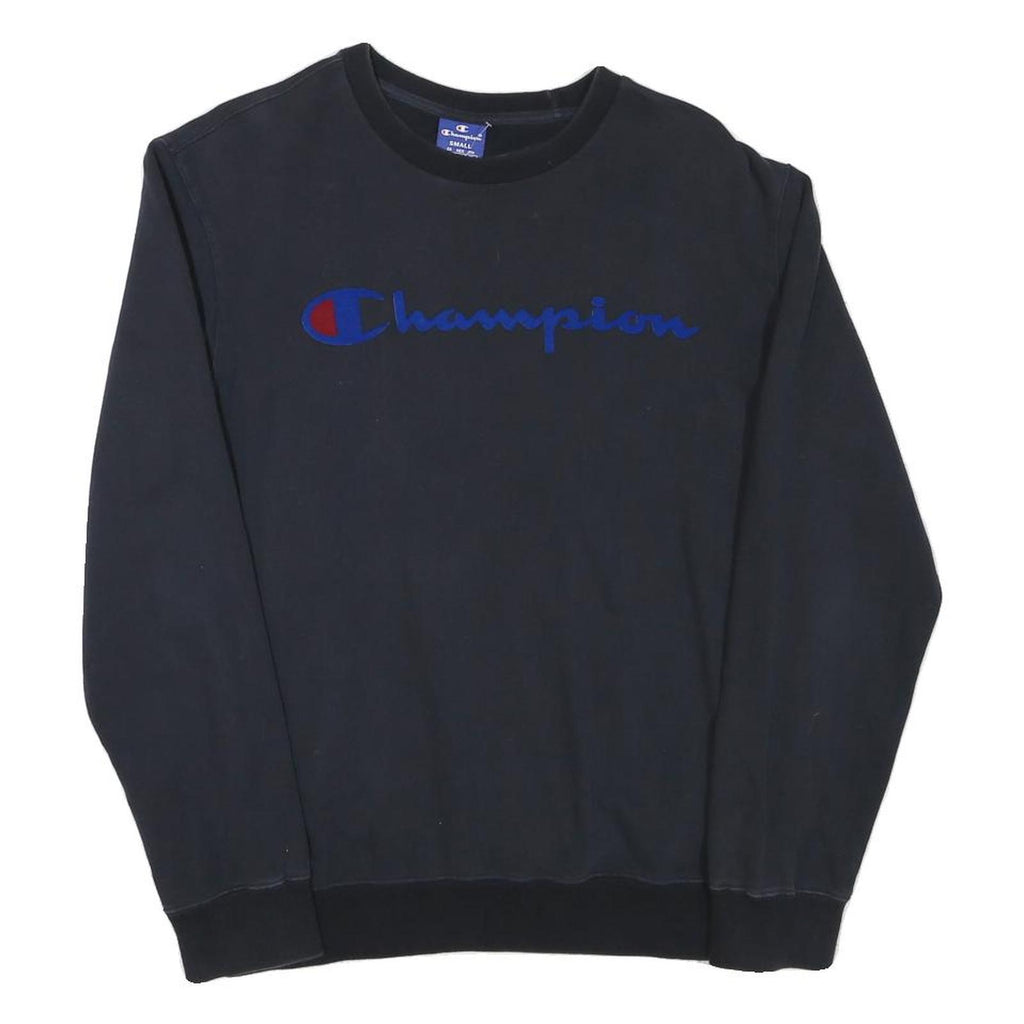CHAMPION Mens Black S Sweatshirt Crew Neck Cotton Blend Pullover Logo