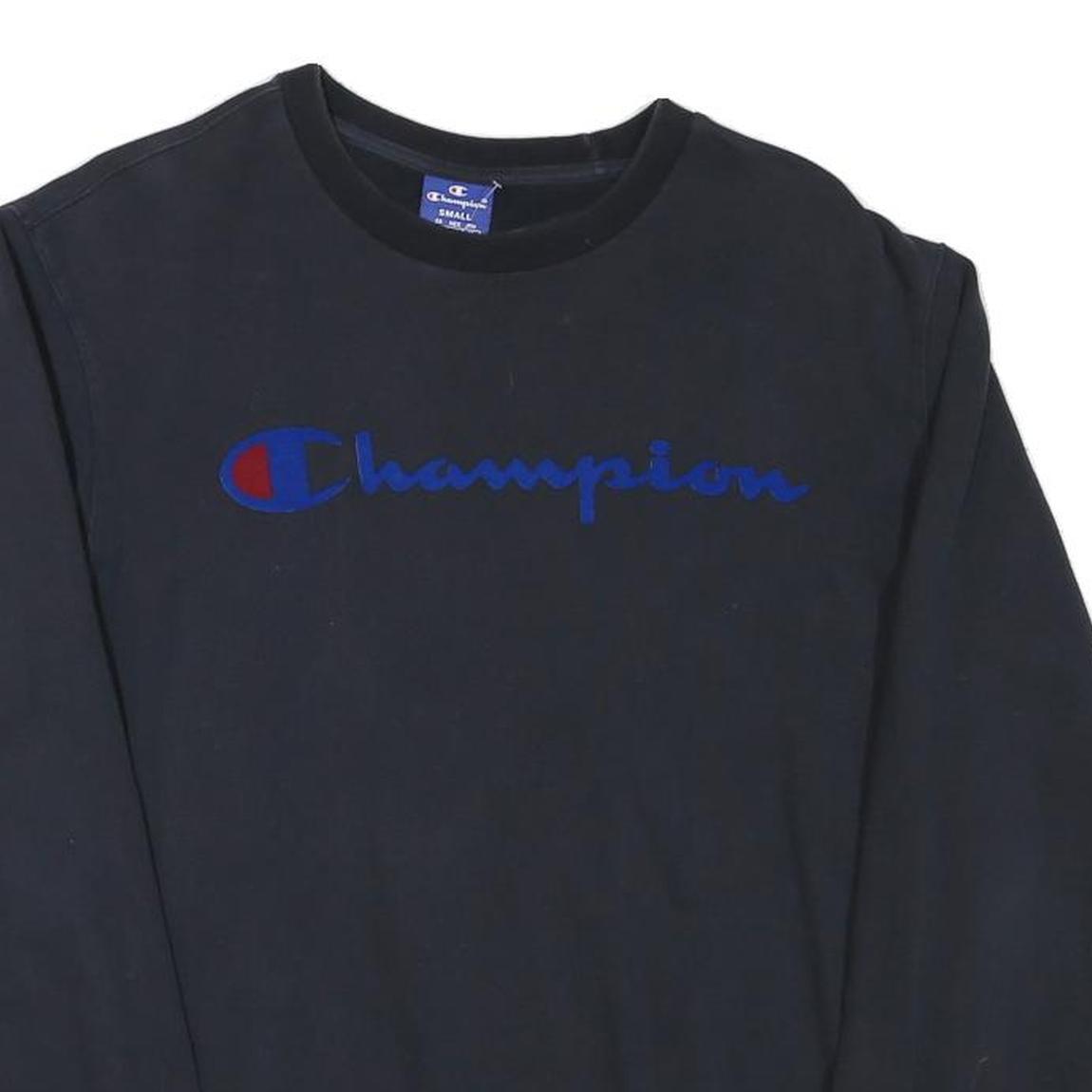 CHAMPION Mens Black S Sweatshirt Crew Neck Cotton Blend Pullover Logo