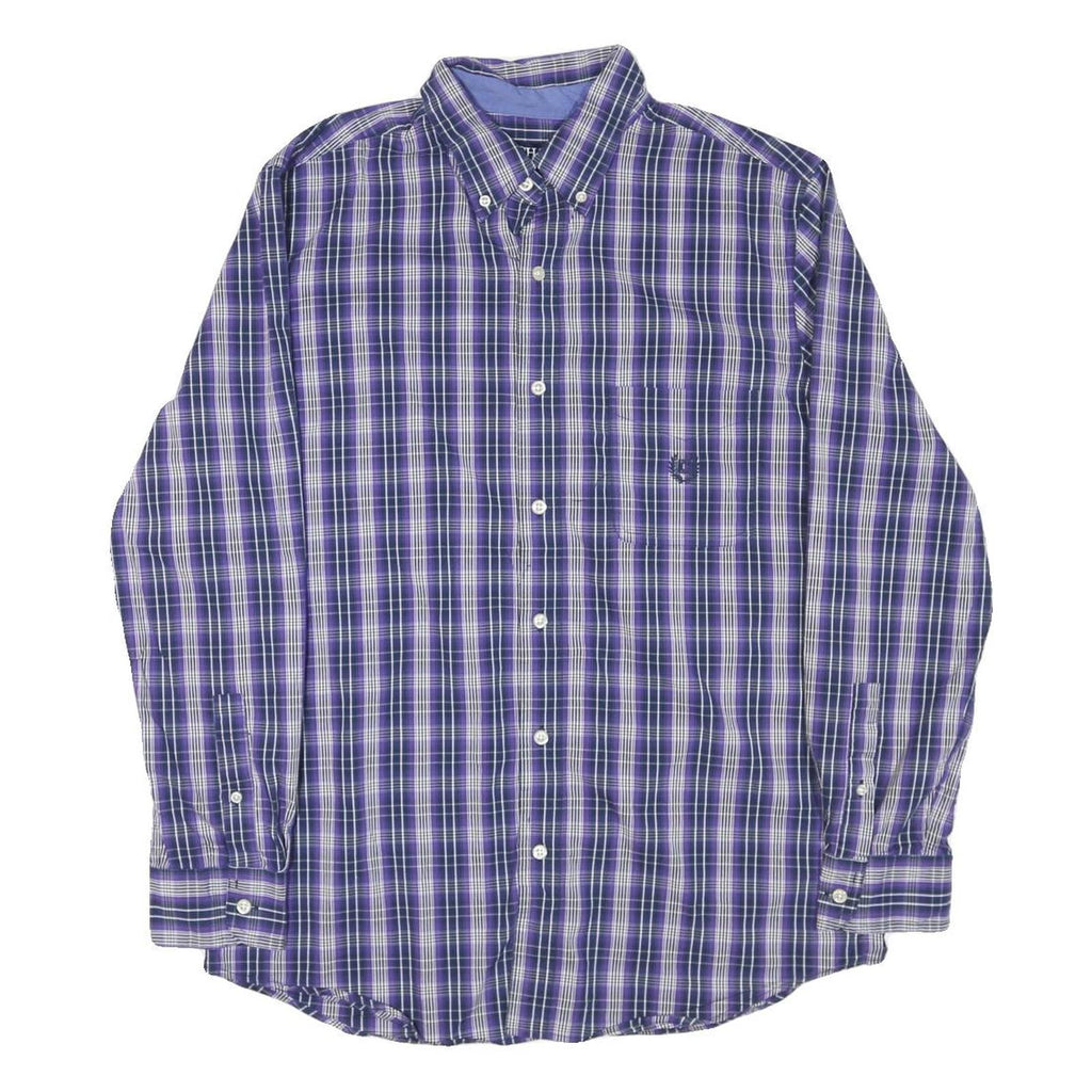 CHAPS Mens Blue & White Check Shirt M Button-Down Collar Long Sleeve Casual