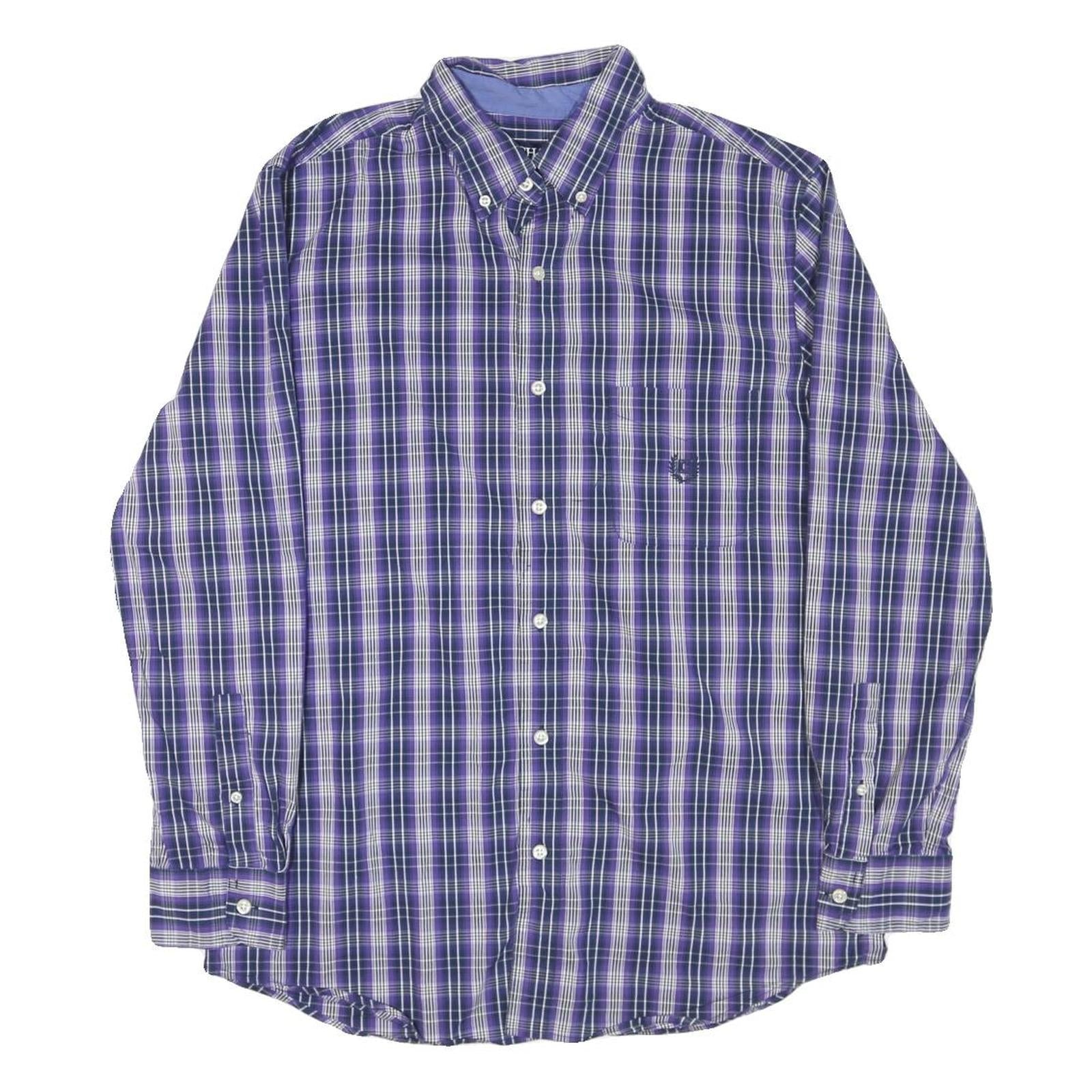 CHAPS Mens Blue & White Check Shirt M Button-Down Collar Long Sleeve Casual