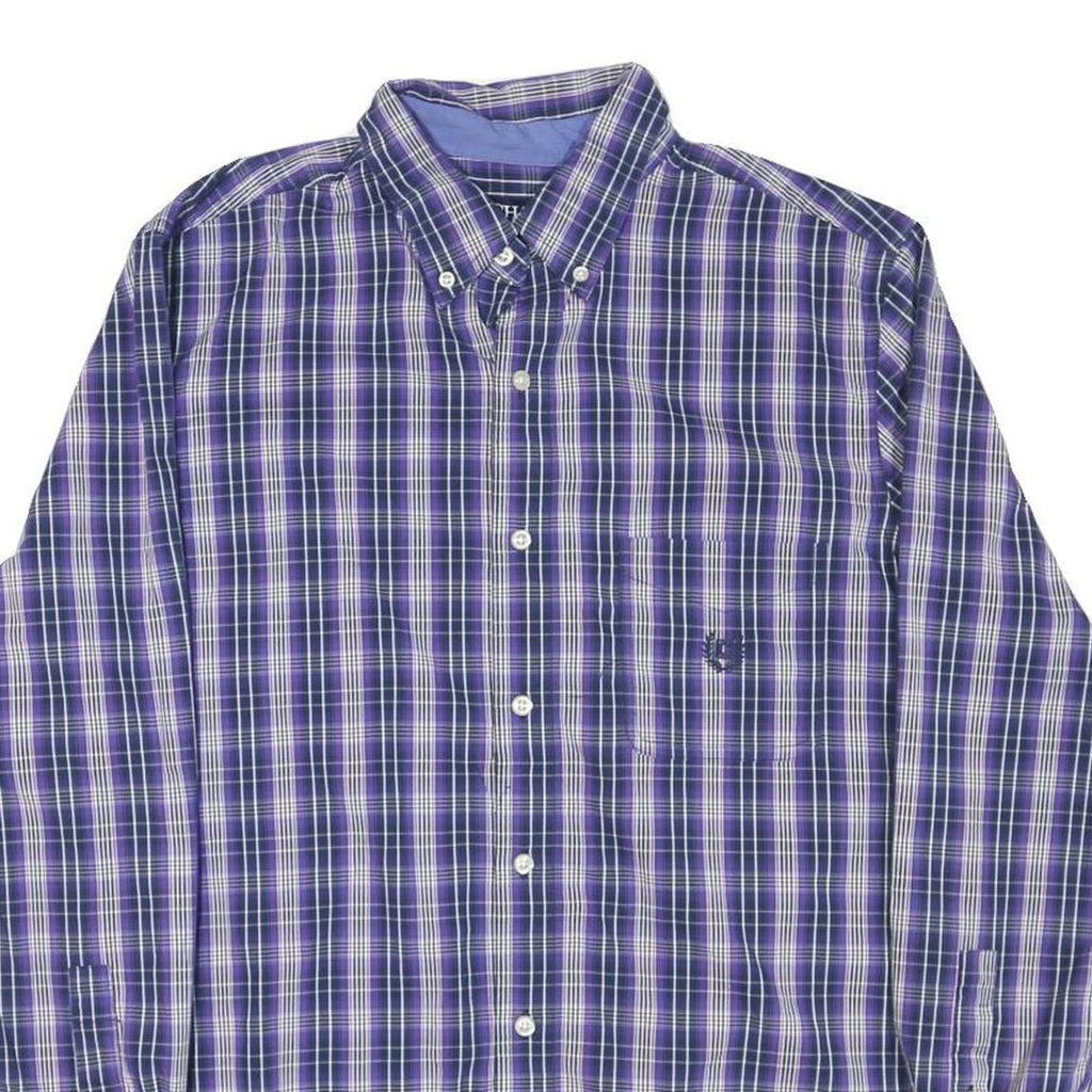 CHAPS Mens Blue & White Check Shirt M Button-Down Collar Long Sleeve Casual