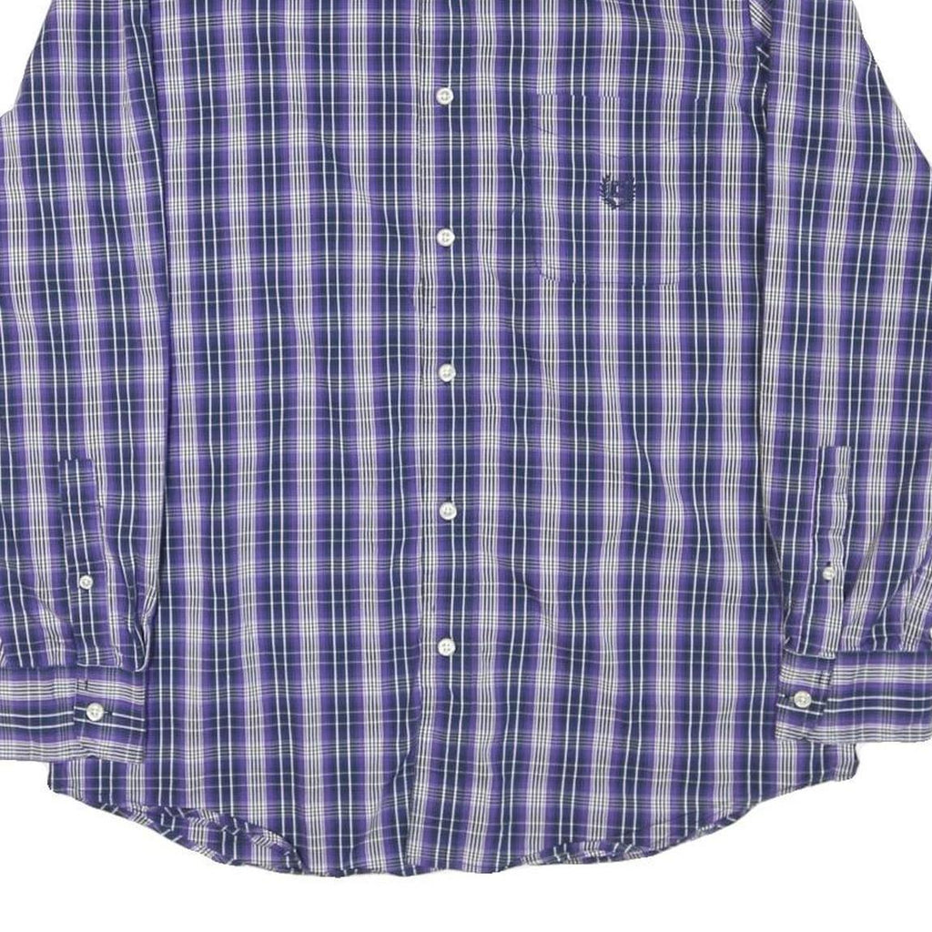 CHAPS Mens Blue & White Check Shirt M Button-Down Collar Long Sleeve Casual
