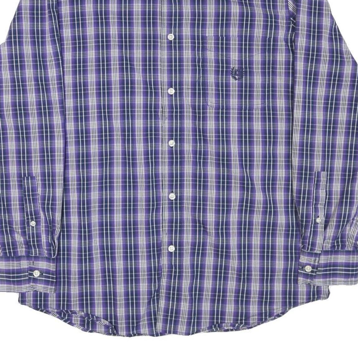 CHAPS Mens Blue & White Check Shirt M Button-Down Collar Long Sleeve Casual