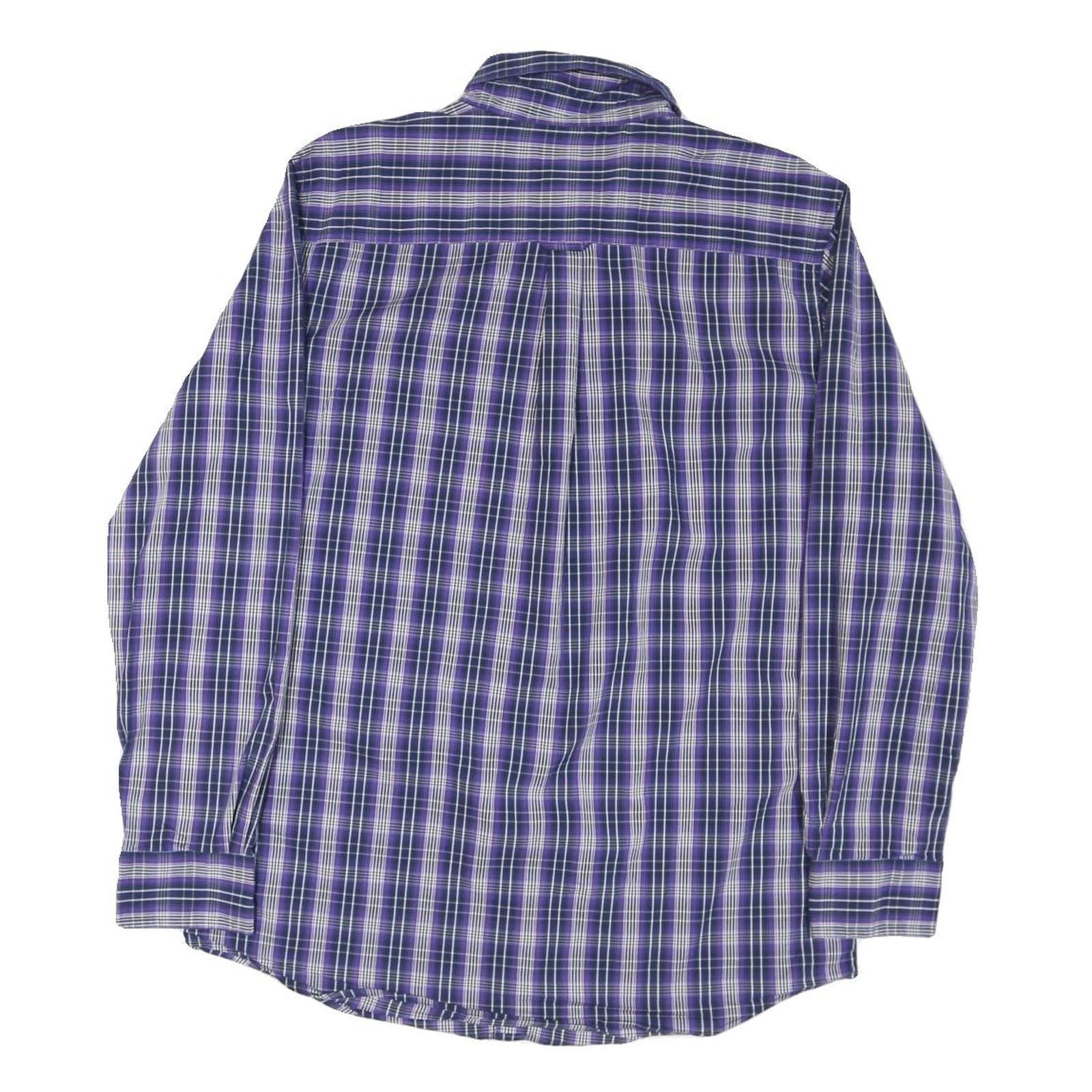 CHAPS Mens Blue & White Check Shirt M Button-Down Collar Long Sleeve Casual