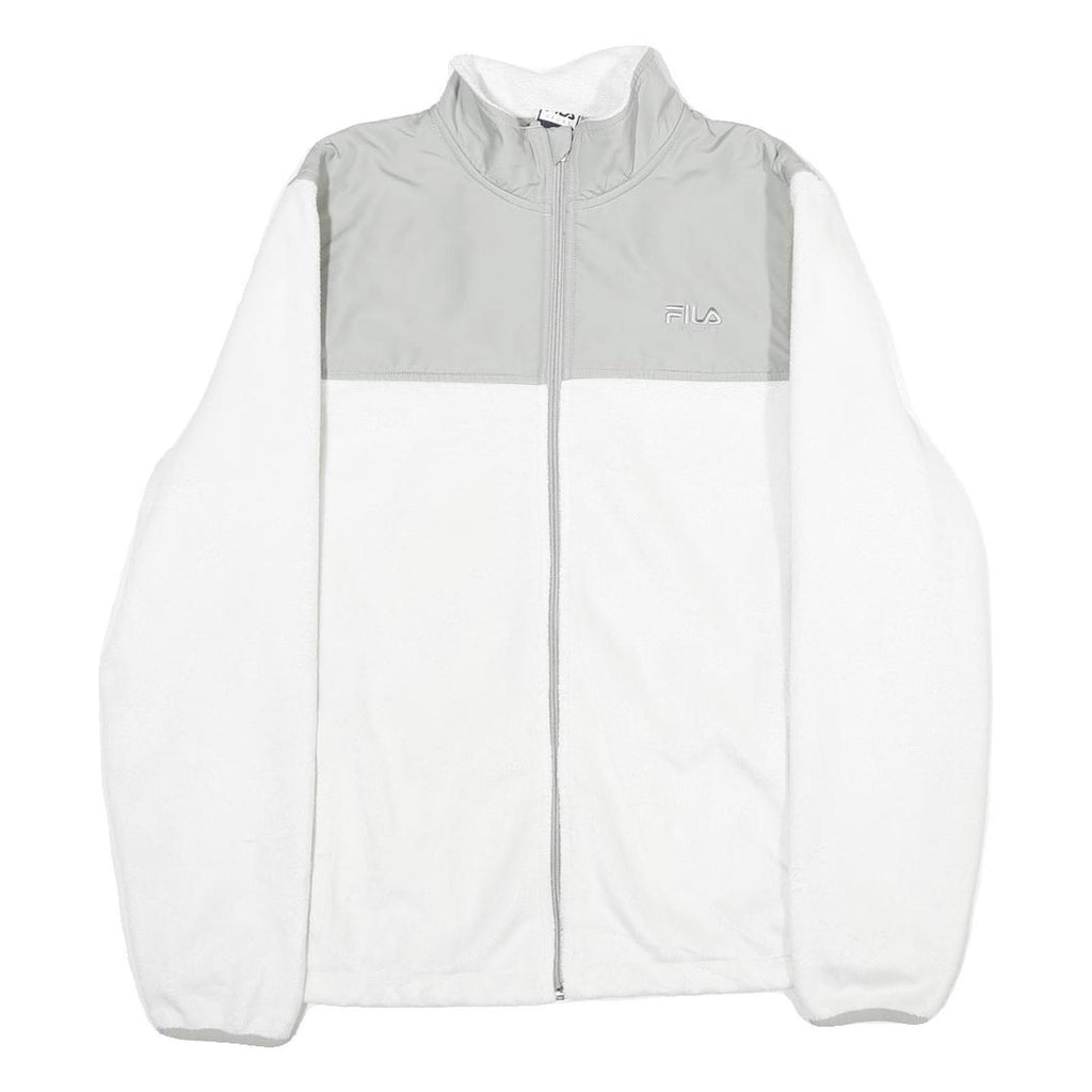 FILA Womens White & Grey Casual Polyester Jacket L Zip Plain Warm Soft