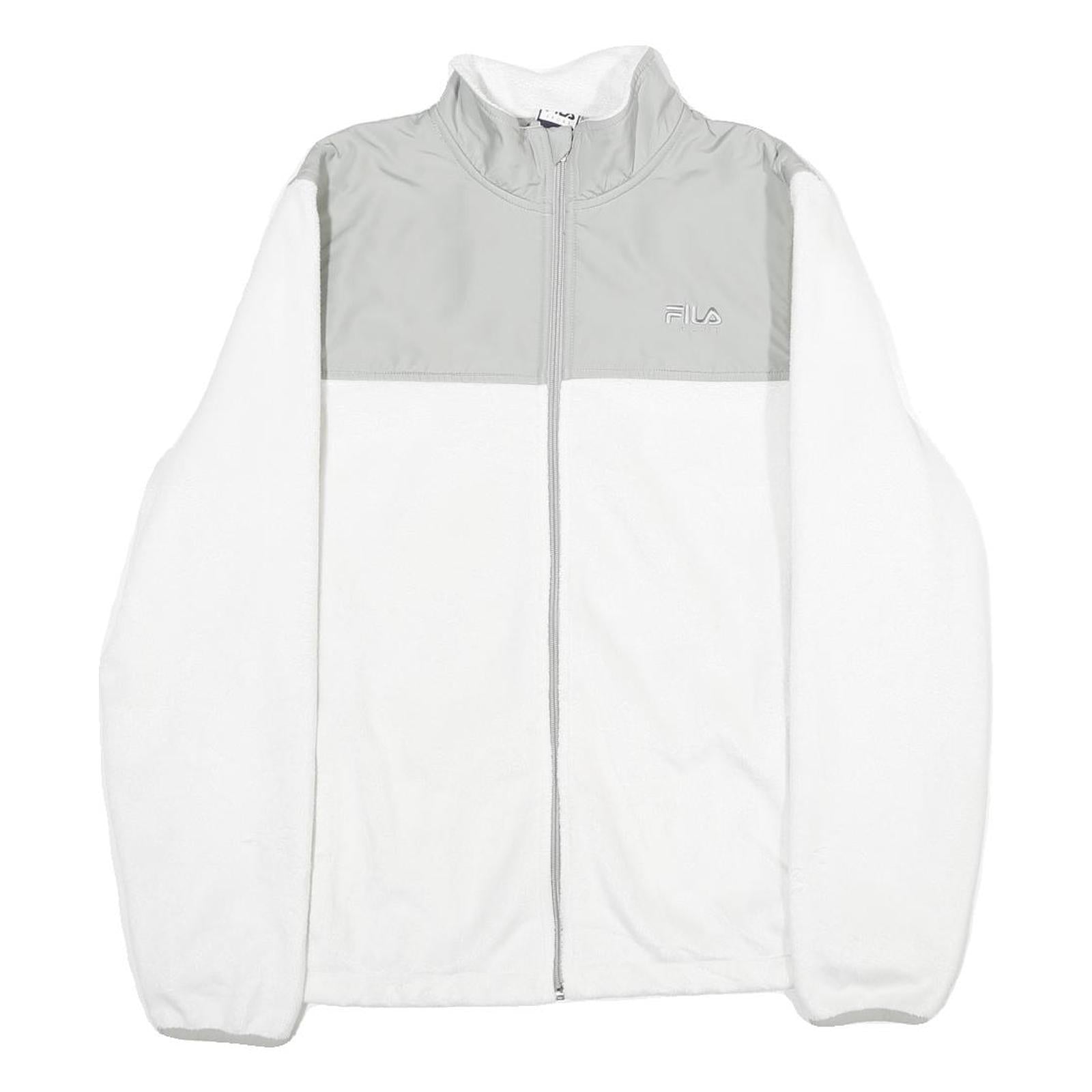 FILA Womens White & Grey Casual Polyester Jacket L Zip Plain Warm Soft