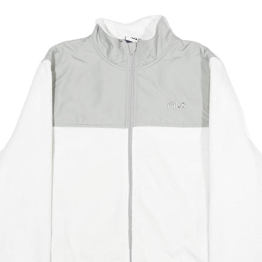 FILA Womens White & Grey Casual Polyester Jacket L Zip Plain Warm Soft