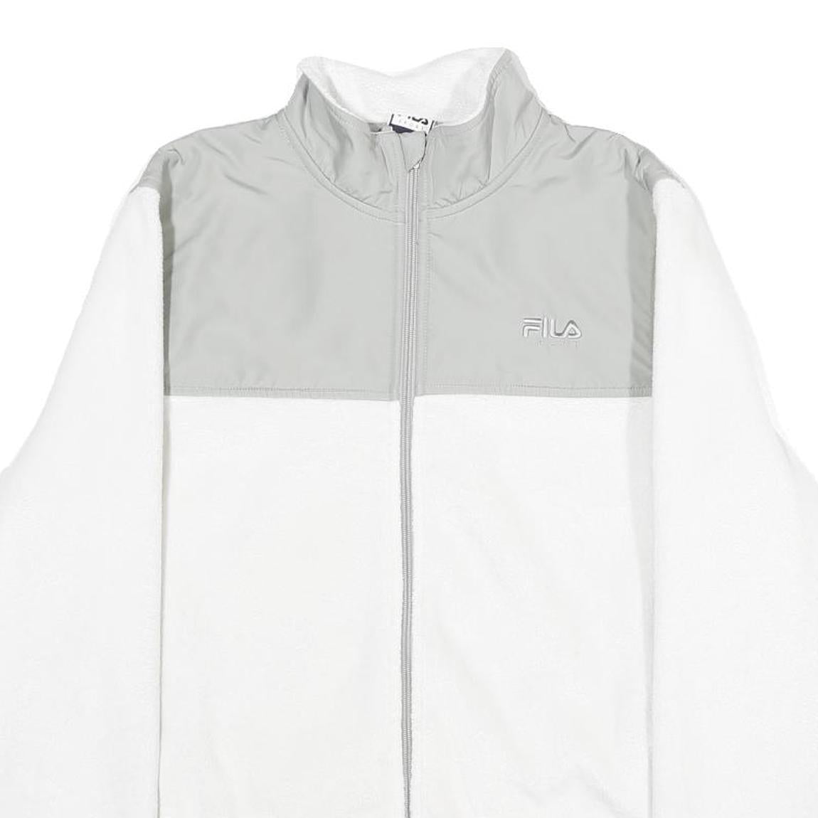 FILA Womens White & Grey Casual Polyester Jacket L Zip Plain Warm Soft