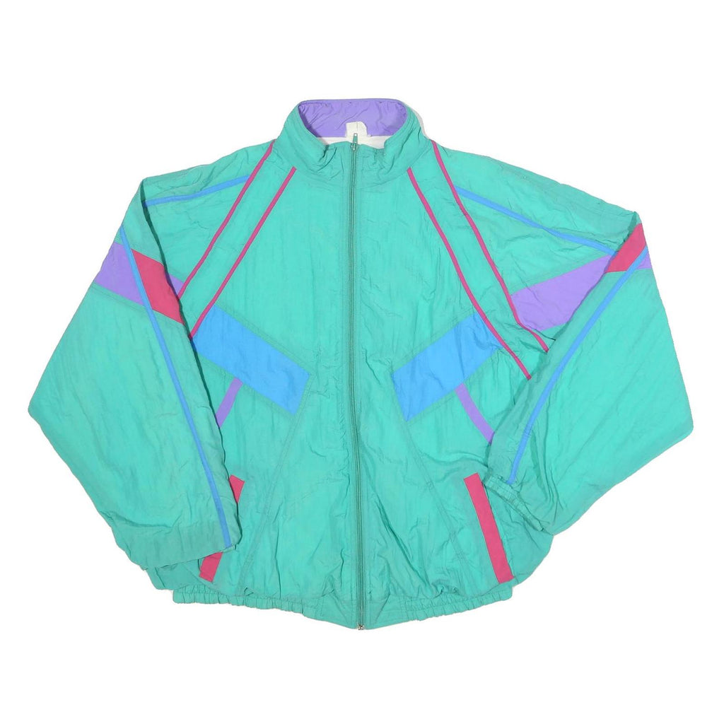 Mens Green Pastel Retro Nylon Zip Jacket XL Colourblock Casual Outdoors