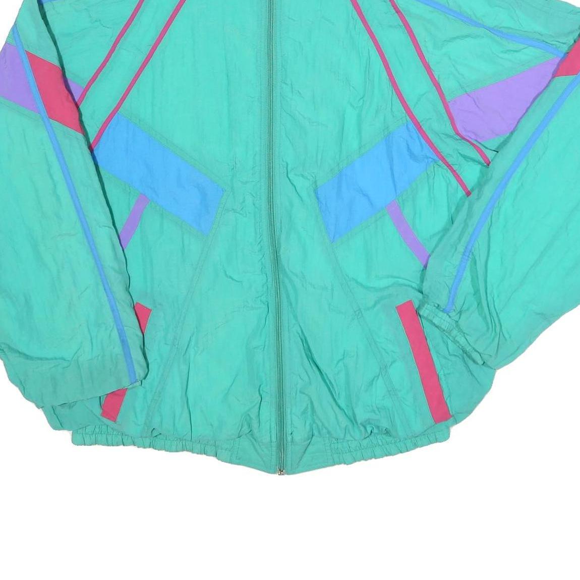 Mens Green Pastel Retro Nylon Zip Jacket XL Colourblock Casual Outdoors