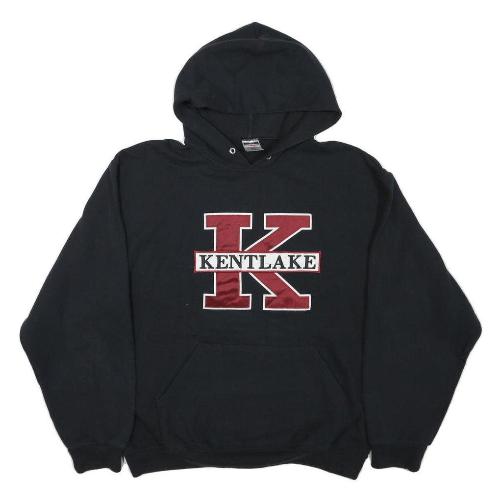 JERZEES Mens Black & Burgundy Kentlake Pullover Hoodie L Cotton Blend