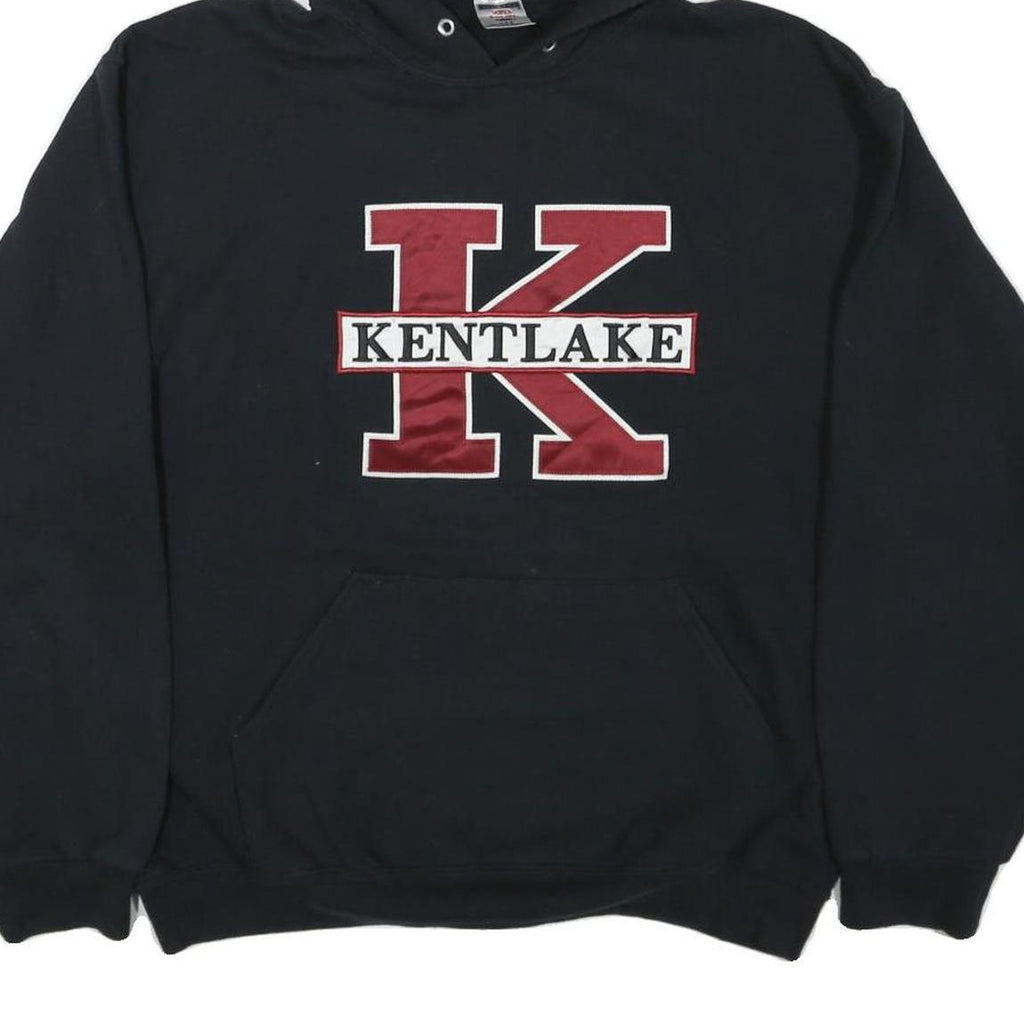 JERZEES Mens Black & Burgundy Kentlake Pullover Hoodie L Cotton Blend
