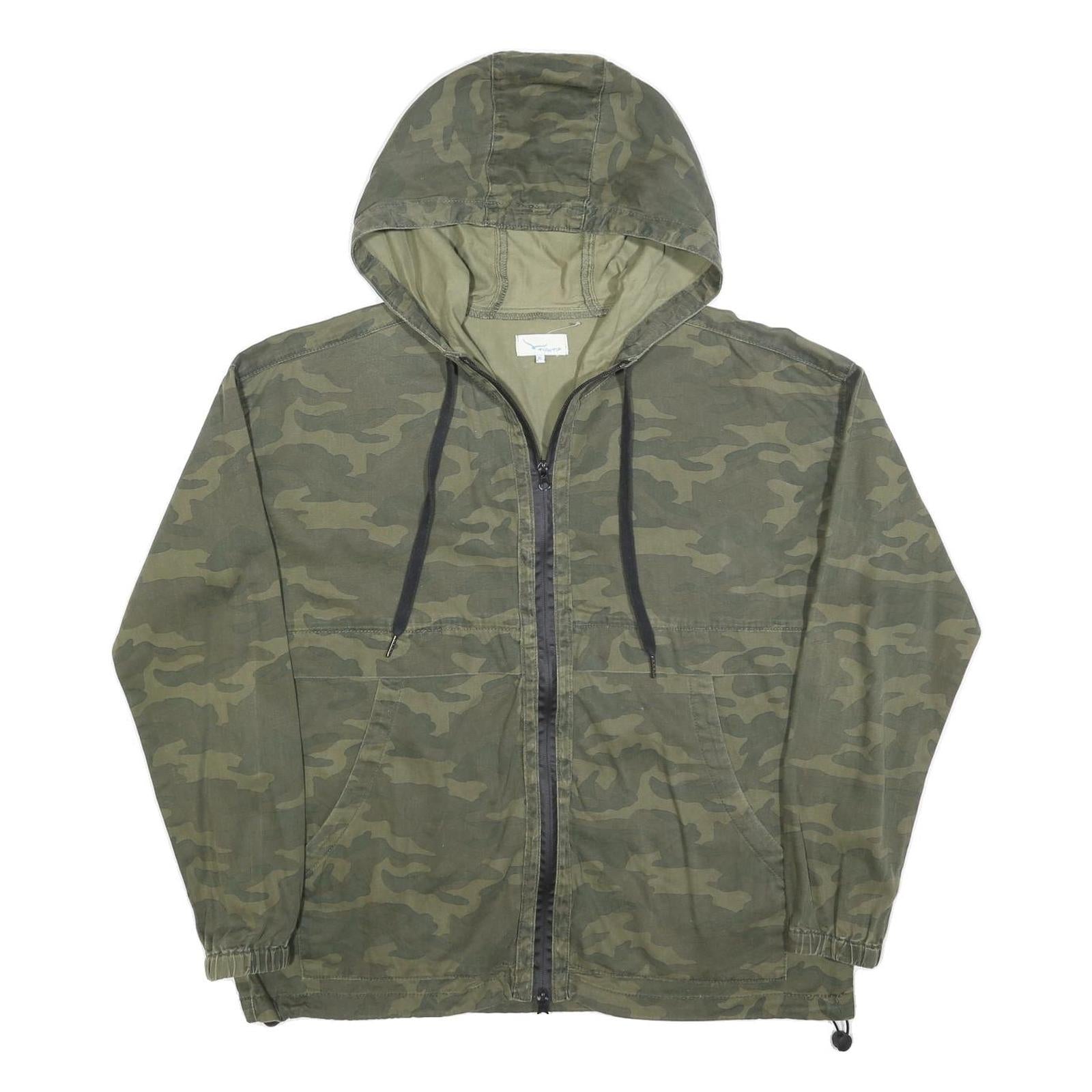 TWIN TIP Womens Green Camouflage Hooded Jacket XL Cotton Blend Zip Casual