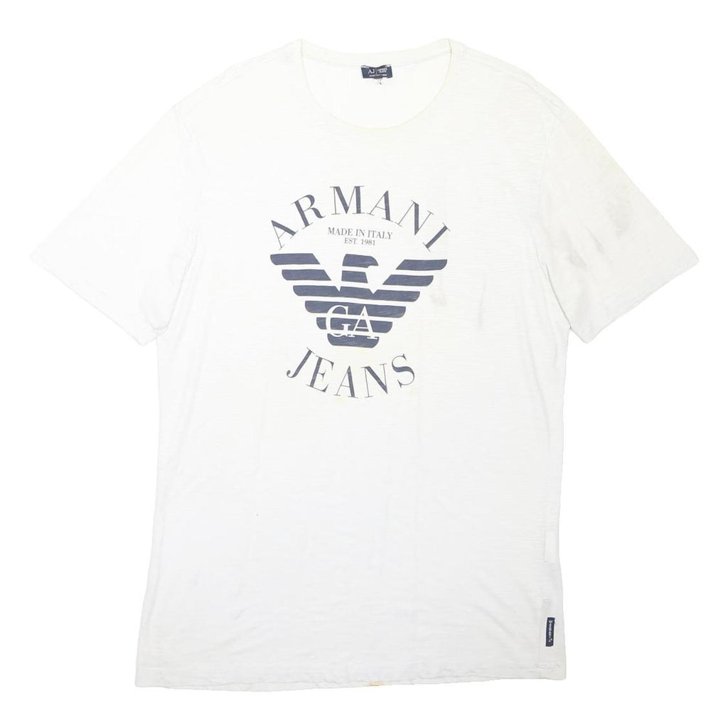 ARMANI JEANS Mens White Cotton Blend Logo Print T-Shirt L Short Sleeve Crew Neck