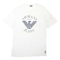 ARMANI JEANS Mens White Cotton Blend Logo Print T-Shirt L Short Sleeve Crew Neck