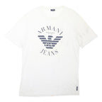 ARMANI JEANS Mens White Cotton Blend Logo Print T-Shirt L Short Sleeve Crew Neck