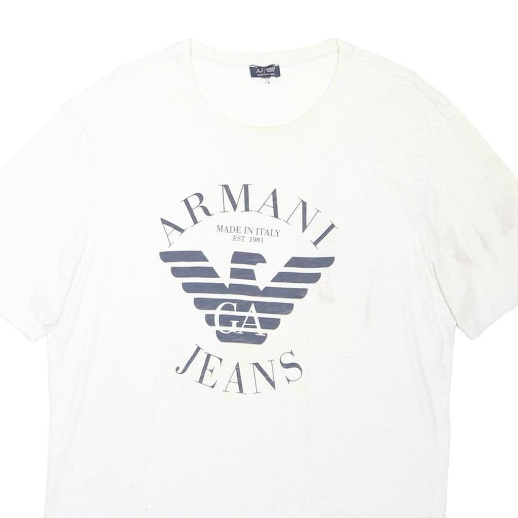 ARMANI JEANS Mens White Cotton Blend Logo Print T-Shirt L Short Sleeve Crew Neck
