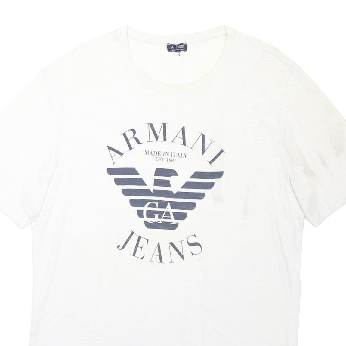 ARMANI JEANS Mens White Cotton Blend Logo Print T-Shirt L Short Sleeve Crew Neck