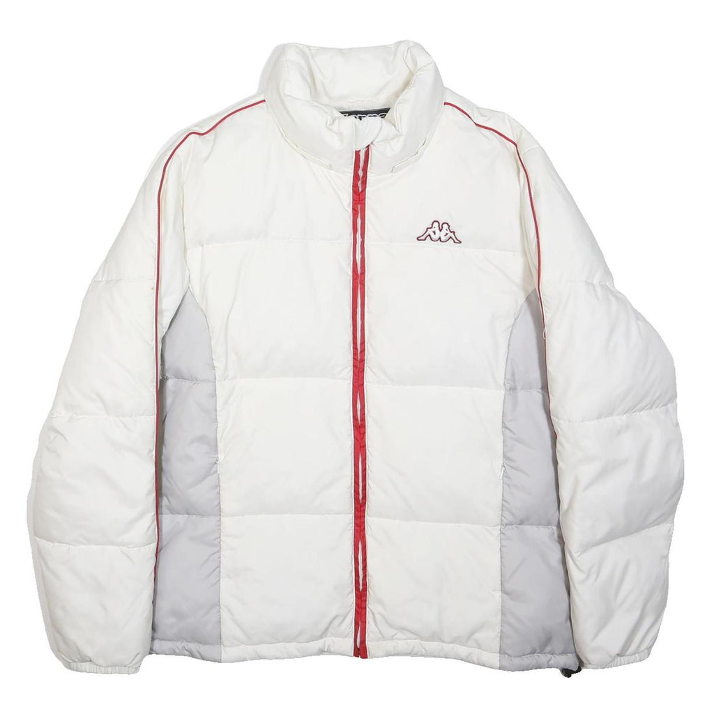 KAPPA Womens White & Grey Puffer Jacket M Polyester Woven Zip Stand-Up Collar
