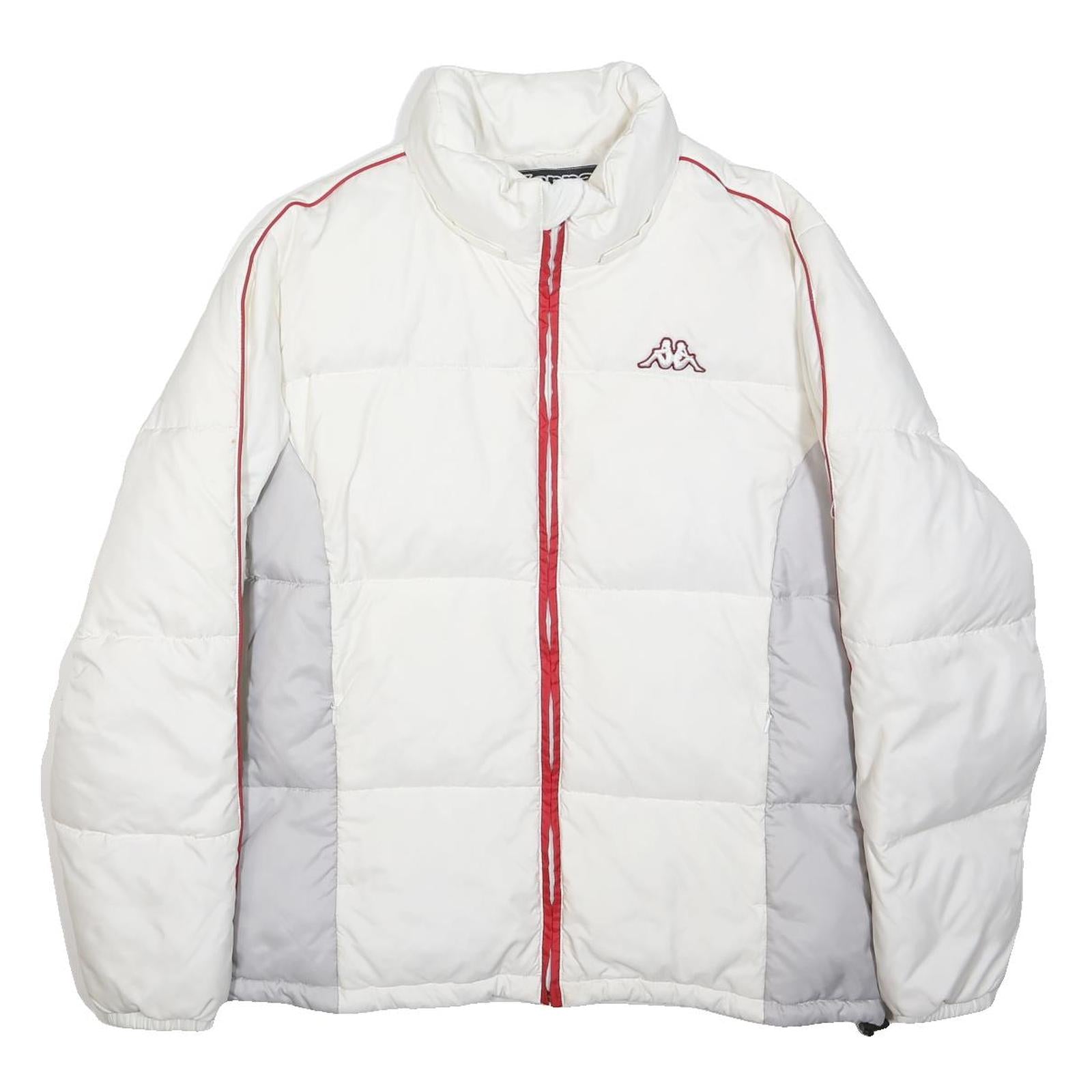 KAPPA Womens White & Grey Puffer Jacket M Polyester Woven Zip Stand-Up Collar