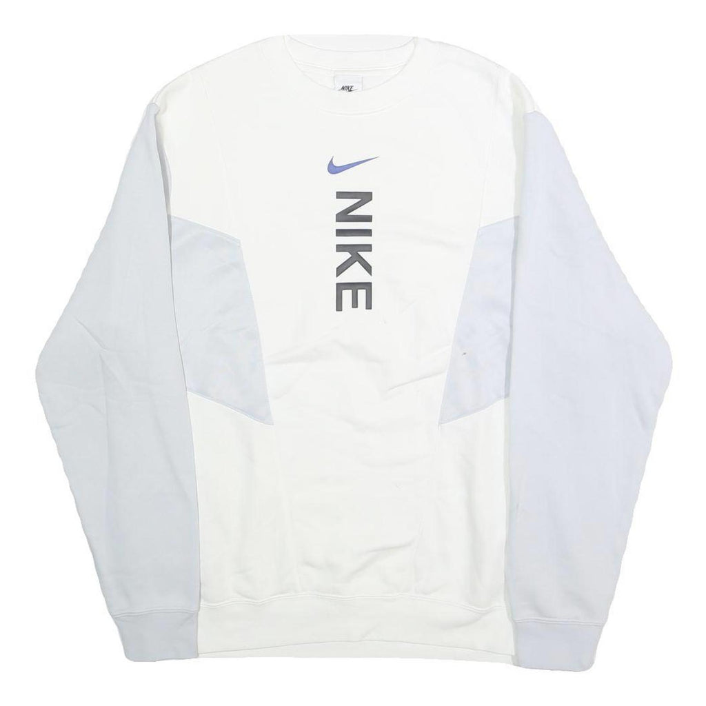 NIKE Mens White & Light Blue Crew Neck L Sweatshirt Cotton Pullover Casual
