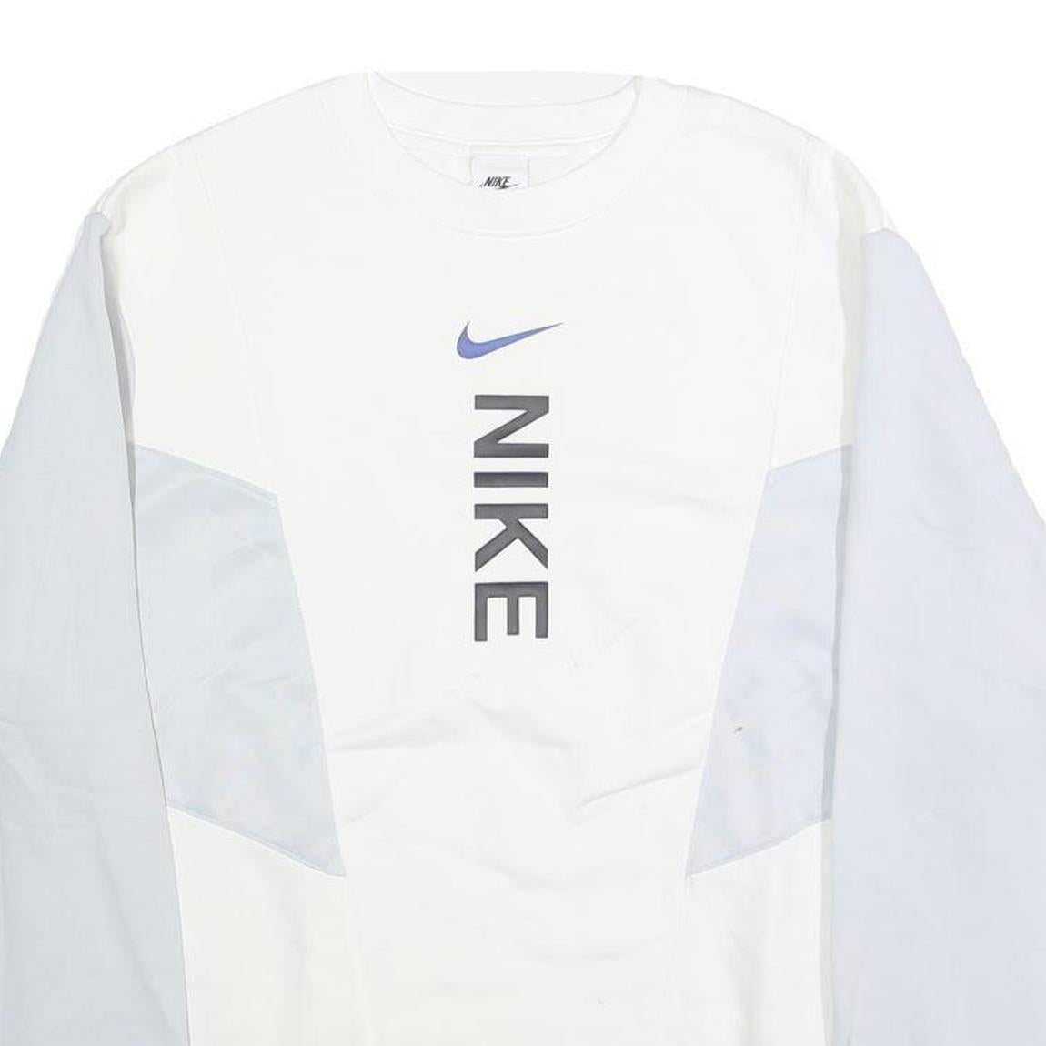 NIKE Mens White & Light Blue Crew Neck L Sweatshirt Cotton Pullover Casual